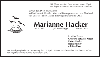 Traueranzeige von Marianne Hacker von Pegnitz-Zeitung